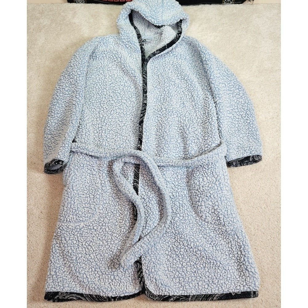 Vera Bradley Plush Robe Womens S/M Light Blue Hooded Belted Comfort Soft Fleece